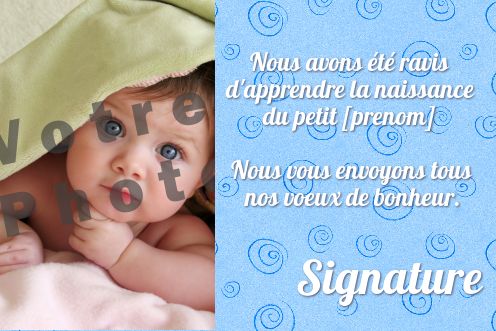Carte Felicitation Naissance Bebe Bleu avec photo virtuelle