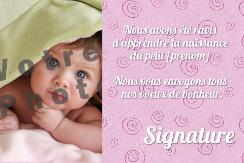 Carte Felicitation Naissance Bebe Fille avec photo à imprimer