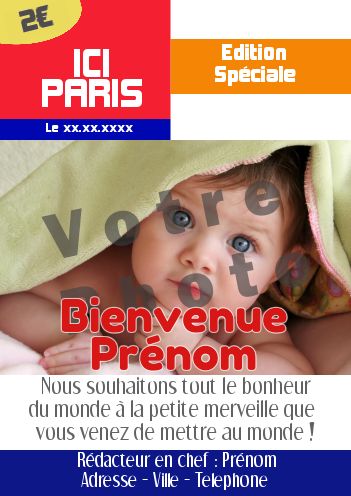 Carte Felicitation Naissance Journal Magazine avec photo à imprimer