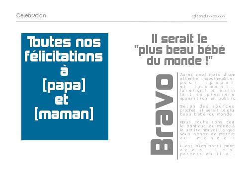 Verso Carte Felicitation Naissance Journal Magazine avec photo à imprimer