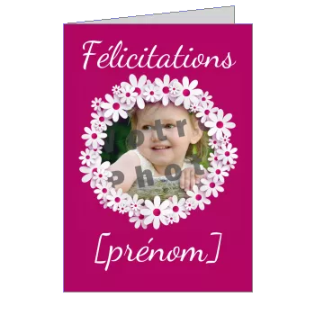 Carte Felicitation Fleur Mauve avec photo à imprimer