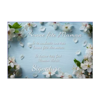 carte maman fete blanc bleu bois fleur 