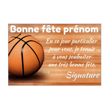 carte voeux fete basket bois orange prenom sport 
