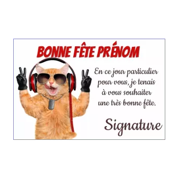 carte voeux humour fete chat rouge marron prenom 