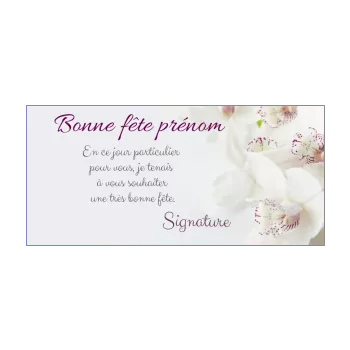 carte voeux fete blanc fleur mauve prenom 