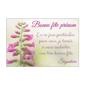 carte voeux fete fleur mauve prenom vert 