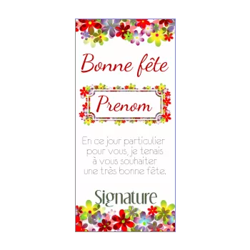 carte voeux fete fleur jaune prenom rouge 