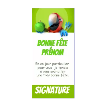 carte voeux fete enfant prenom vert animaux 