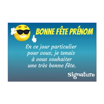 carte voeux fete bleu jaune prenom smiley 