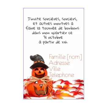 carte invitation joyeux halloween blanc orange citrouille 