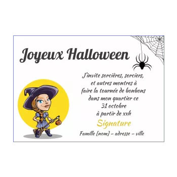 carte invitation joyeux halloween citrouille dessin fille 