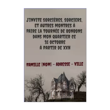 carte invitation joyeux halloween maison arbre gris 