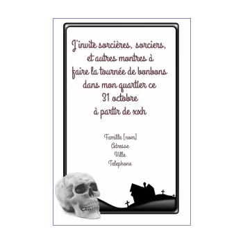 carte invitation joyeux halloween crane noir 