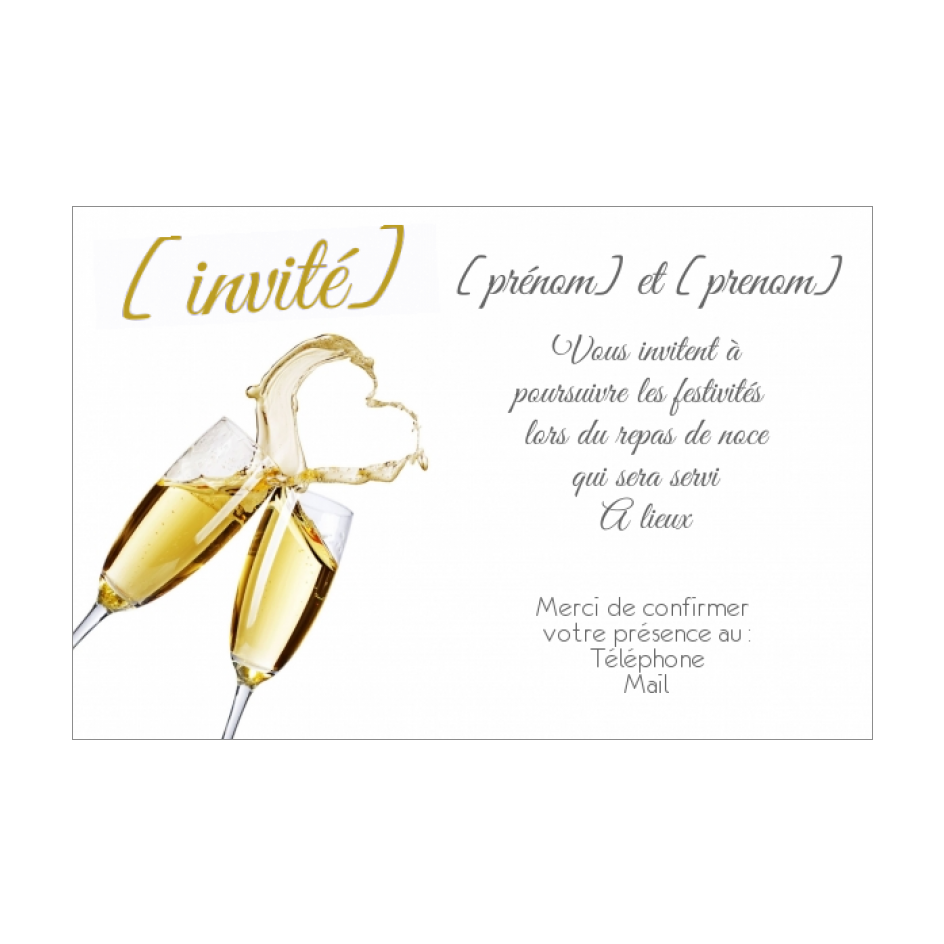 Carte Invitation Mariage Repas Champagne Coeur A Imprimer Carte 24