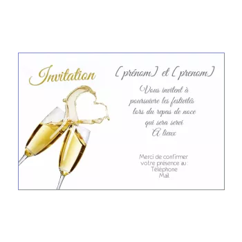 carte invitation mariage repas champagne coeur blanc 