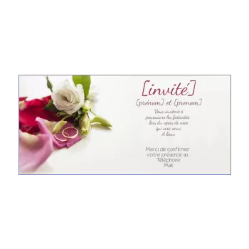 carte invitation mariage repas anneau fleur mauve 
