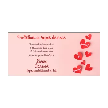 carte invitation mariage repas coeur papier rouge 