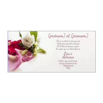 carte invitation mariage repas anneau fleur mauve 