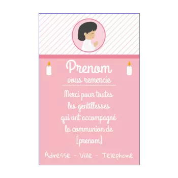 carte remerciement communion bougie dessin fille merci rose 