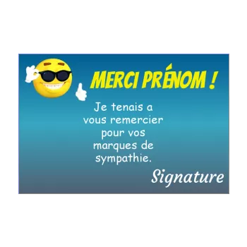 carte remerciement bleu jaune merci smiley 