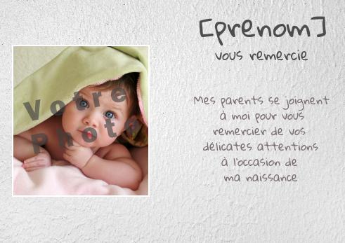 Verso Carte Remerciement Naissance Ardoise Bebe avec photo virtuelle