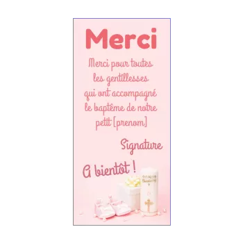 carte remerciement bapteme cadeau bougie chaussure merci rose 