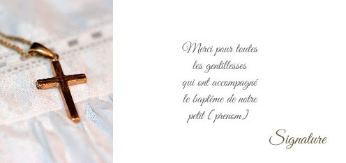 Carte Remerciement Bapteme Blanc Croix à imprimer