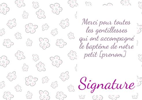 Verso Carte Remerciement Bapteme Fleur Mauve avec photo à imprimer