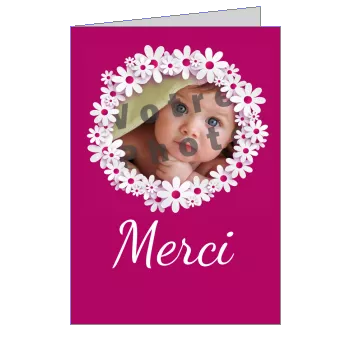 Carte Remerciement Bapteme Fleur Mauve avec photo à imprimer