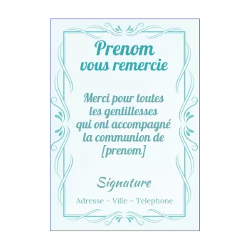 carte remerciement communion bleu elegant garcon merci 