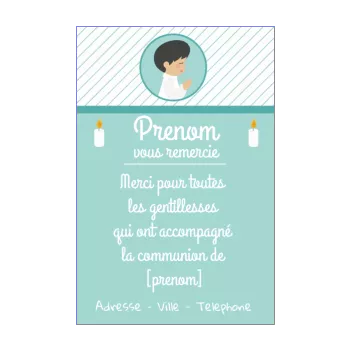 carte remerciement communion bleu bougie dessin garcon merci 