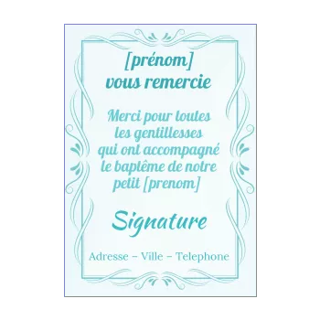 carte remerciement bapteme bleu elegant garcon merci 
