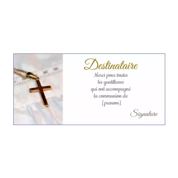 carte remerciement communion blanc croix merci 