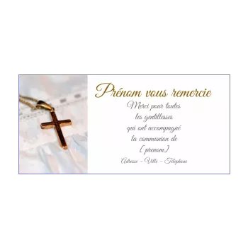 carte remerciement communion merci blanc croix 
