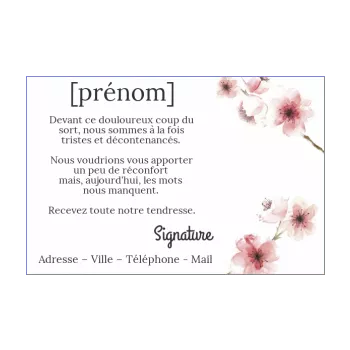 carte condoleances dessin fleur rose 