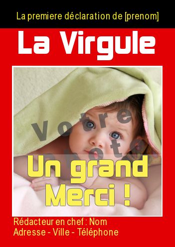 Carte Remerciement Naissance Journal Magazine avec photo à imprimer