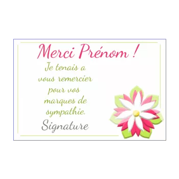 carte remerciement blanc fleur merci rose vert 
