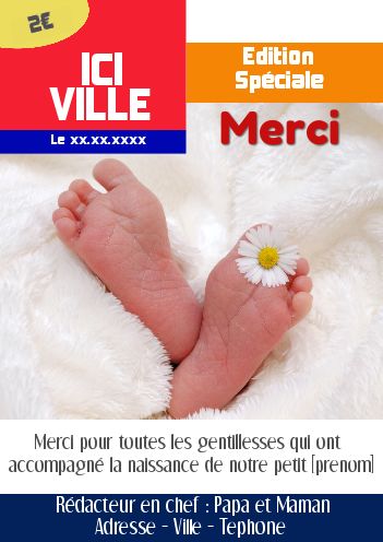 Carte Remerciement Naissance Journal Magazine à imprimer