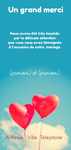 Carte Remerciement Mariage Coeur Bleu gratuit à imprimer