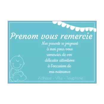 carte remerciement naissance bebe bleu garcon merci 