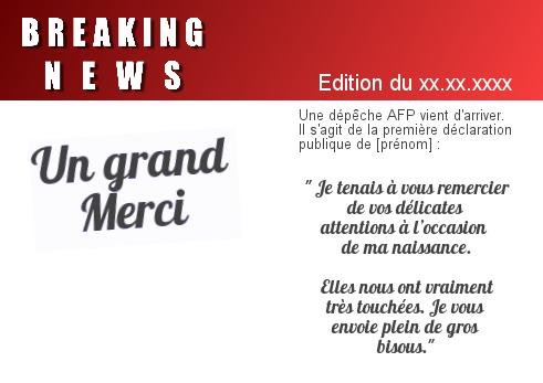 Verso Carte Remerciement Naissance Humour Journal avec photo virtuelle