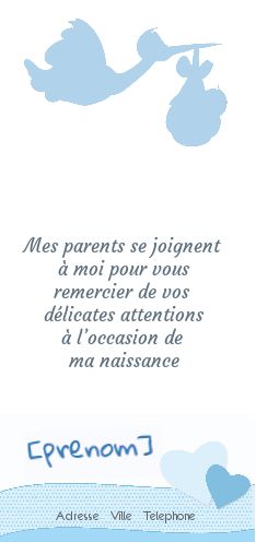 Carte Remerciement Naissance Coeur Oiseau à imprimer