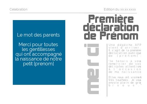 Verso Carte Remerciement Naissance Journal Magazine avec photo virtuelle