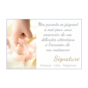carte remerciement naissance bebe main marron merci parents 
