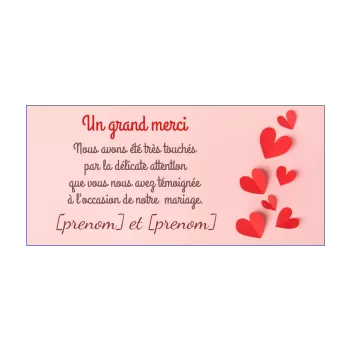 carte remerciement mariage coeur merci rose rouge 