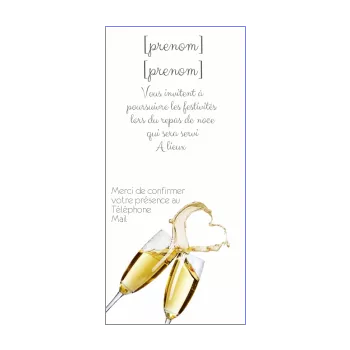 carte invitation mariage repas champagne coeur 
