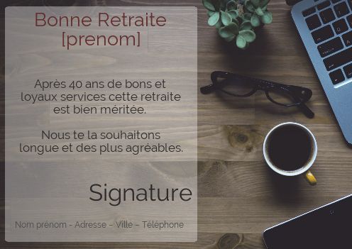 Carte Felicitation Voeux Retraite Bureau gratuit à imprimer