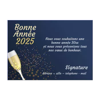 carte voeux meilleur nouvel an champagne bleu elegant 