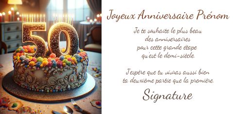 Carte Joyeux Anniversaire 50 Ans virtuelle gratuit
