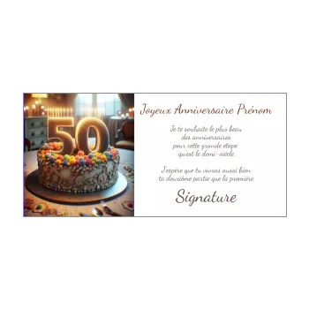 carte joyeux anniversaire 50 ans table bougie gateau marron 